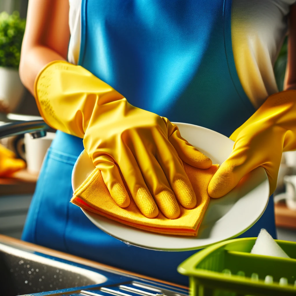 House cleaner washing dishes in Monument CO kitchen as part of regular house cleaning service